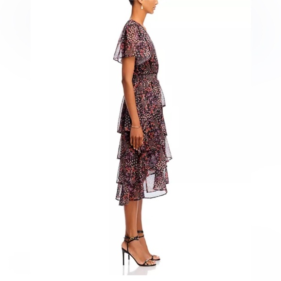 KOKO + MASON Floral Tiered Midi Dress Small NWT V-Neck Flutter Sleeve - Picture 5 of 9